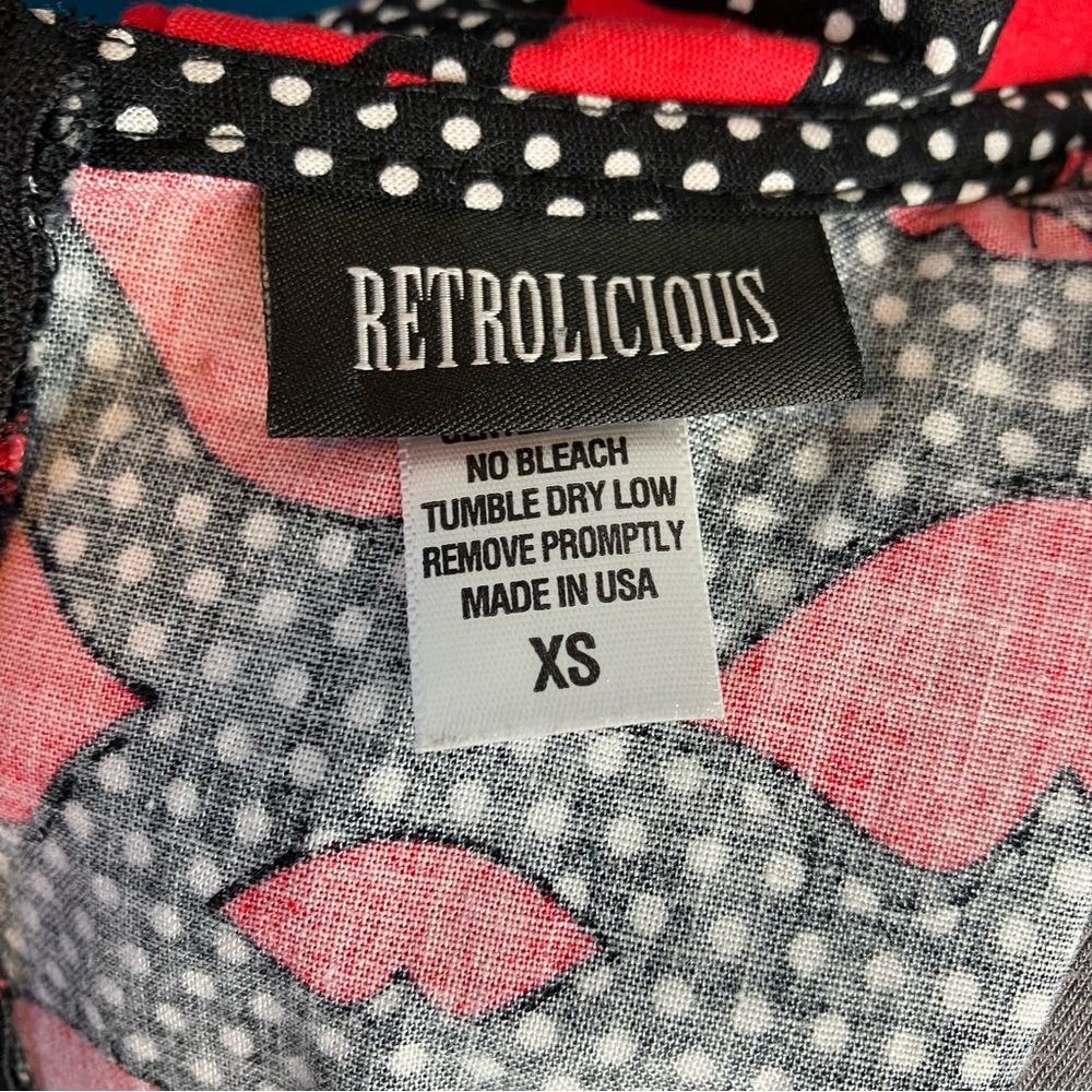 Retrolicious Retro Lips Fit & Flare Dress in Red & Black Polka Dot w/ Collar - Picture 13 of 15